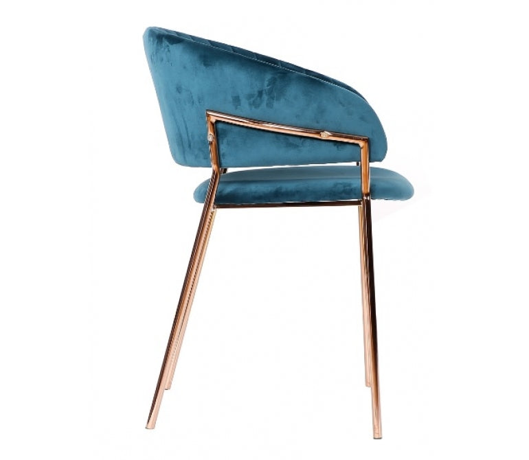 Chaise à manger Shell en velours bleu paon