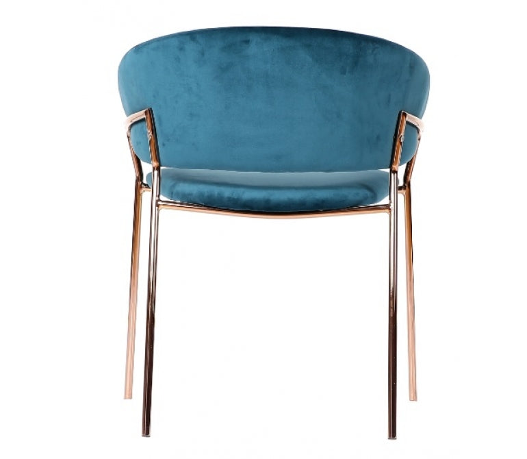 Chaise à manger Shell en velours bleu paon