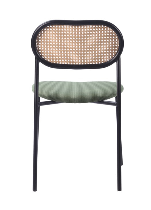 Chaise à manger en rotin INOVA en velours côtelé vert sec