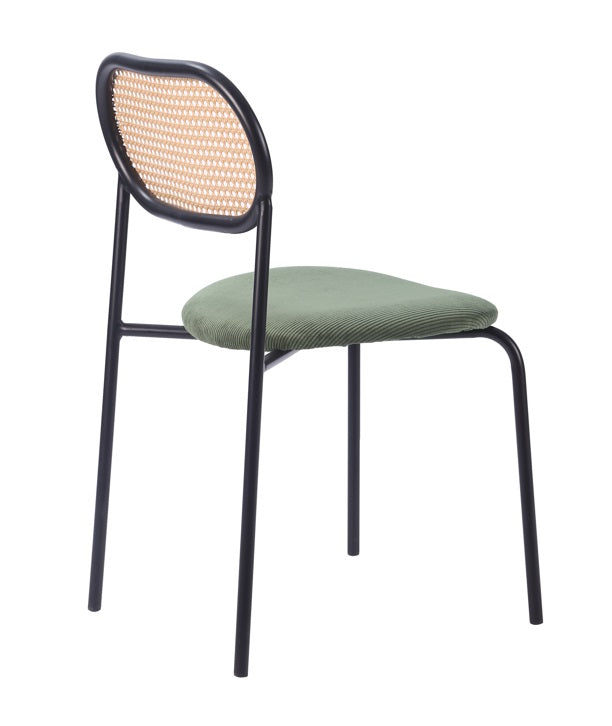 Chaise à manger en rotin INOVA en velours côtelé vert sec