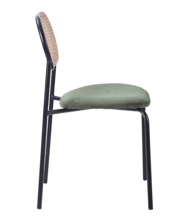 Chaise à manger en rotin INOVA en velours côtelé vert sec