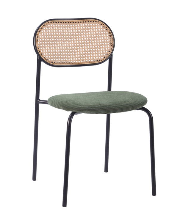 Chaise à manger en rotin INOVA en velours côtelé vert sec