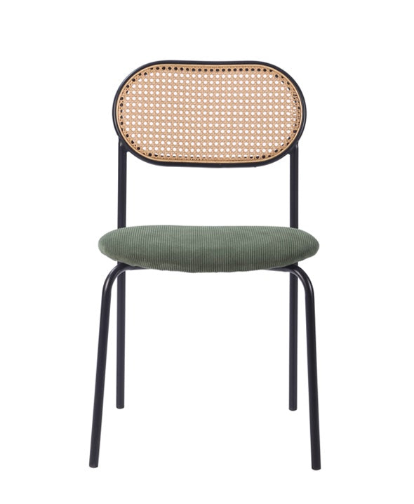 Chaise à manger en rotin INOVA en velours côtelé vert sec