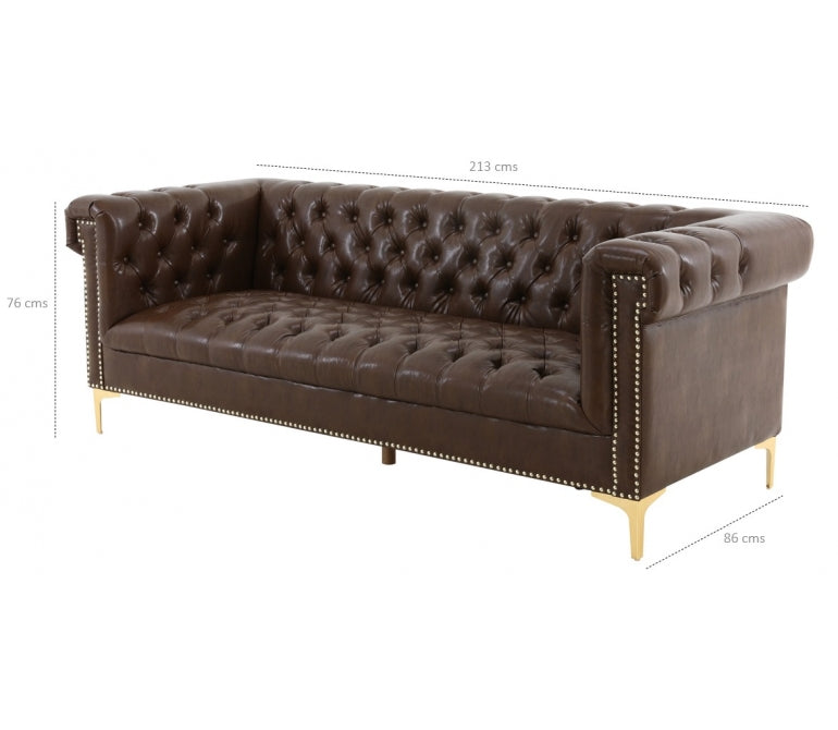 Sofá Chesterfield 3 plazas semipiel marrón Sinner