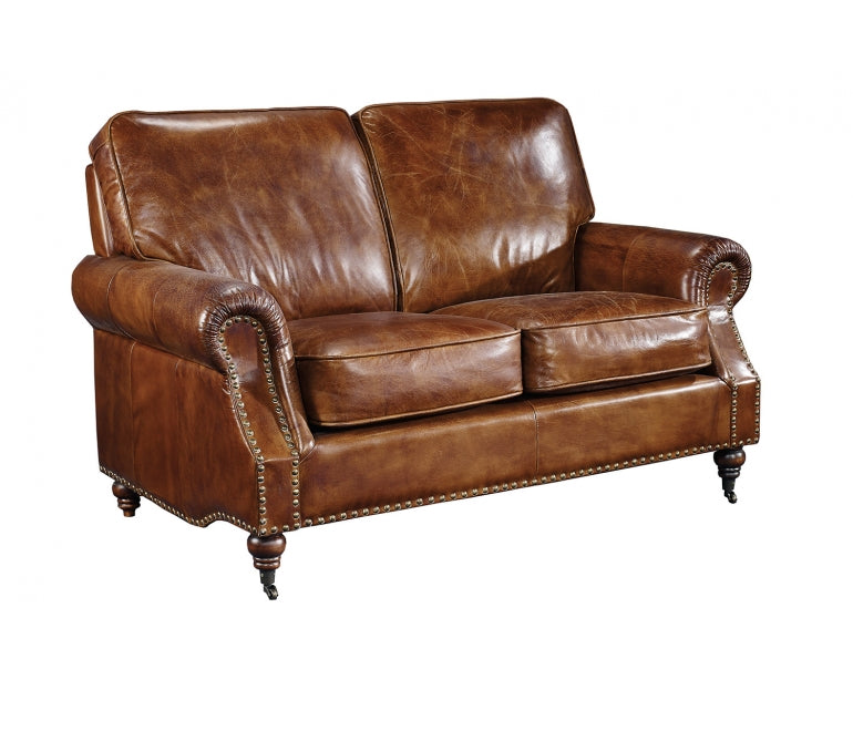 Canapé cuir vieilli brun vintage trois places style classique design