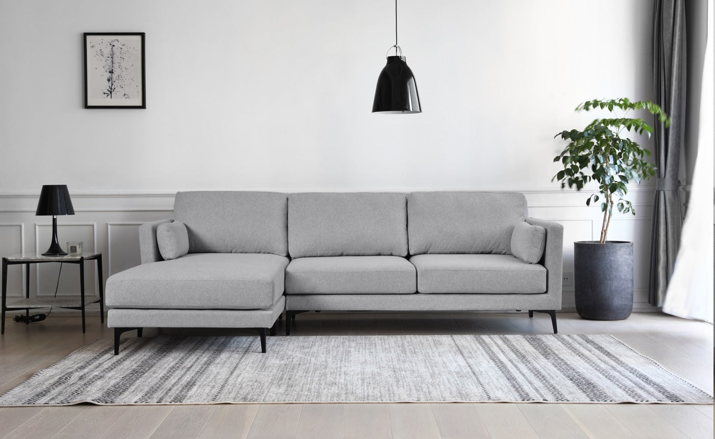 Sofá Mimo de 3 lugares com espreguiçadeira de 244 cm de comprimento, cinza esquerdo