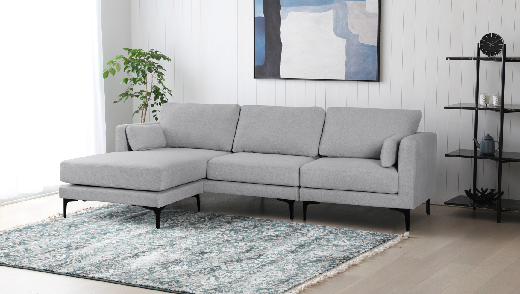 Sofá Mimo 3 plazas con chaise long 244 cm derecha gris claro