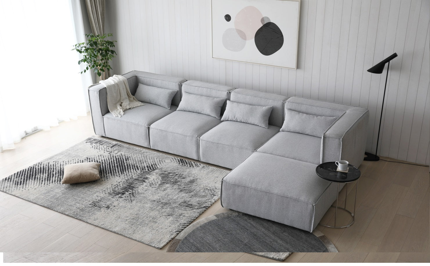 Divano modulare multiposizione a 4 posti con Puff Galeon grigio