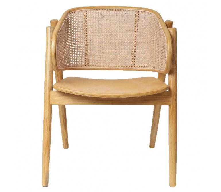 Chaise de salle à manger en bois et rotin naturel Eider avec accoudoirs