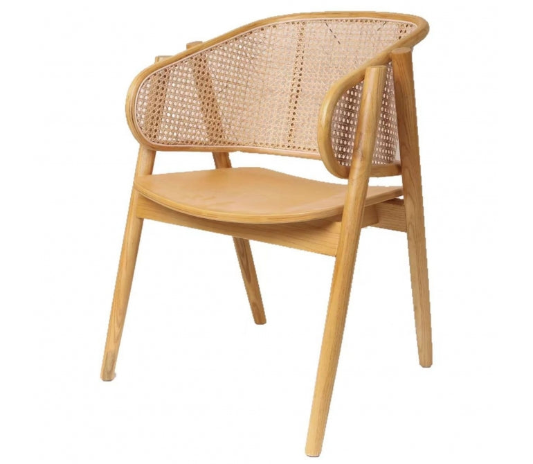 Chaise de salle à manger en bois et rotin naturel Eider avec accoudoirs