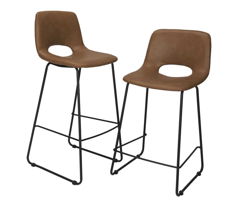 Sgabello bar acciaio semipelle cammello 65H Forty