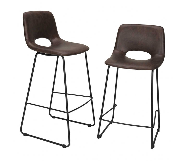 Sgabello da bar in acciaio semi-pelle marrone 75H Forty