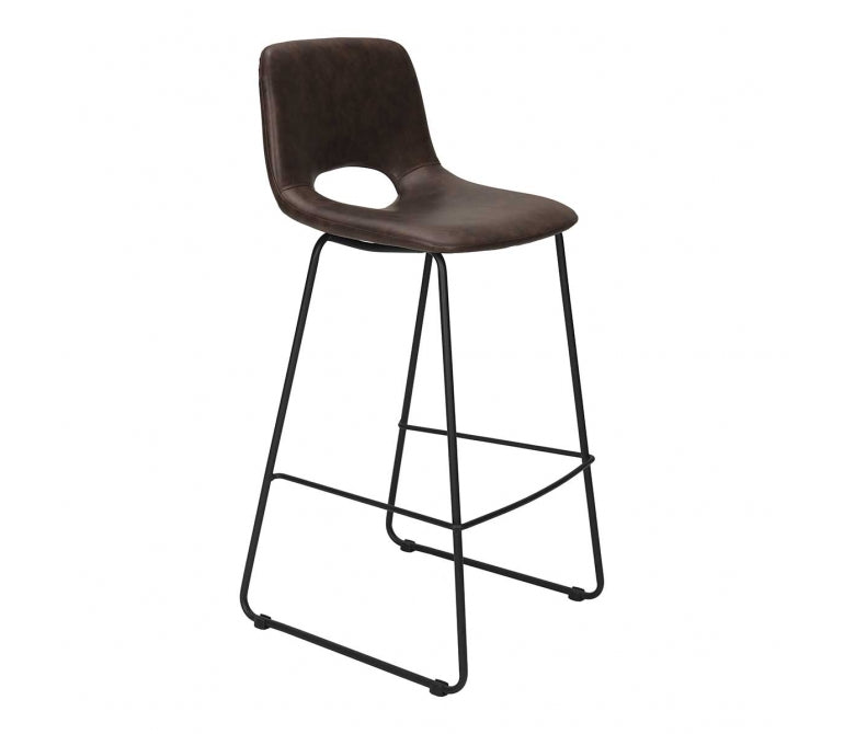 Sgabello da bar in acciaio semi-pelle marrone 75H Forty