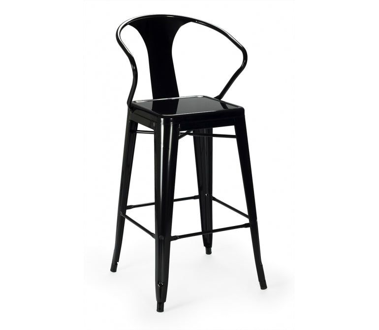 Vieux tabouret de bar avec accoudoirs noirs Nux