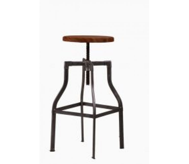 Vieux tabouret de bar H62 Galvanisé Bois Tourneur