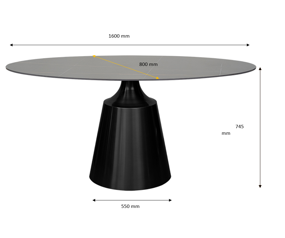 Mesa de comedor base gris grafito tapa oval 160 cms