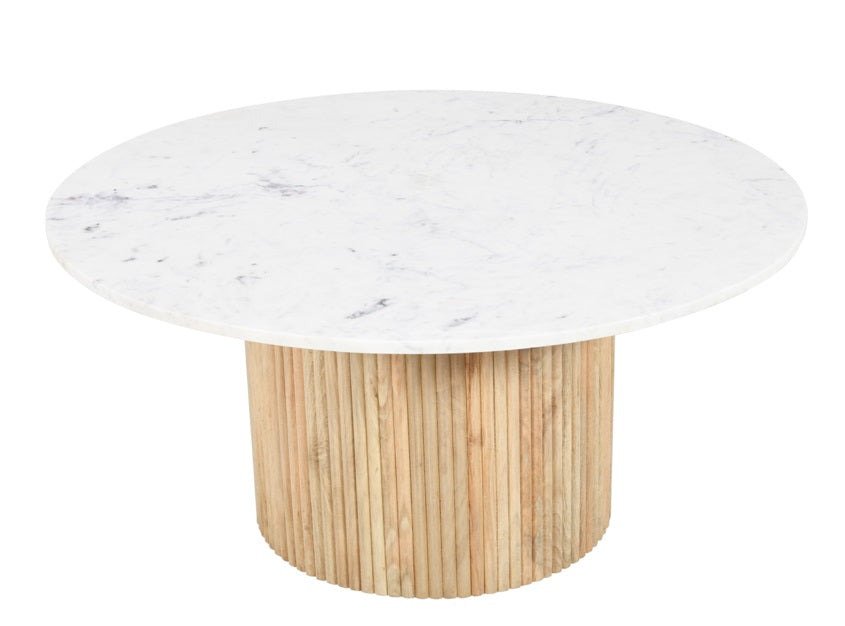 Mesa de centro redonda mármol blanco y madera de mango Clarin