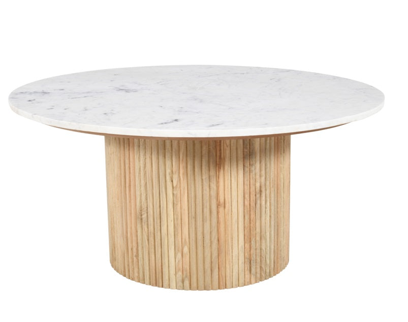 Mesa de centro redonda mármol blanco y madera de mango Clarin