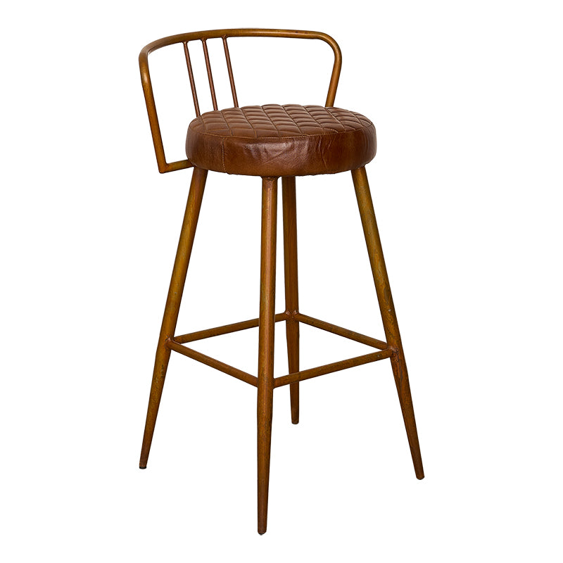 Vieux tabouret de bar acier cuir 75H Candem