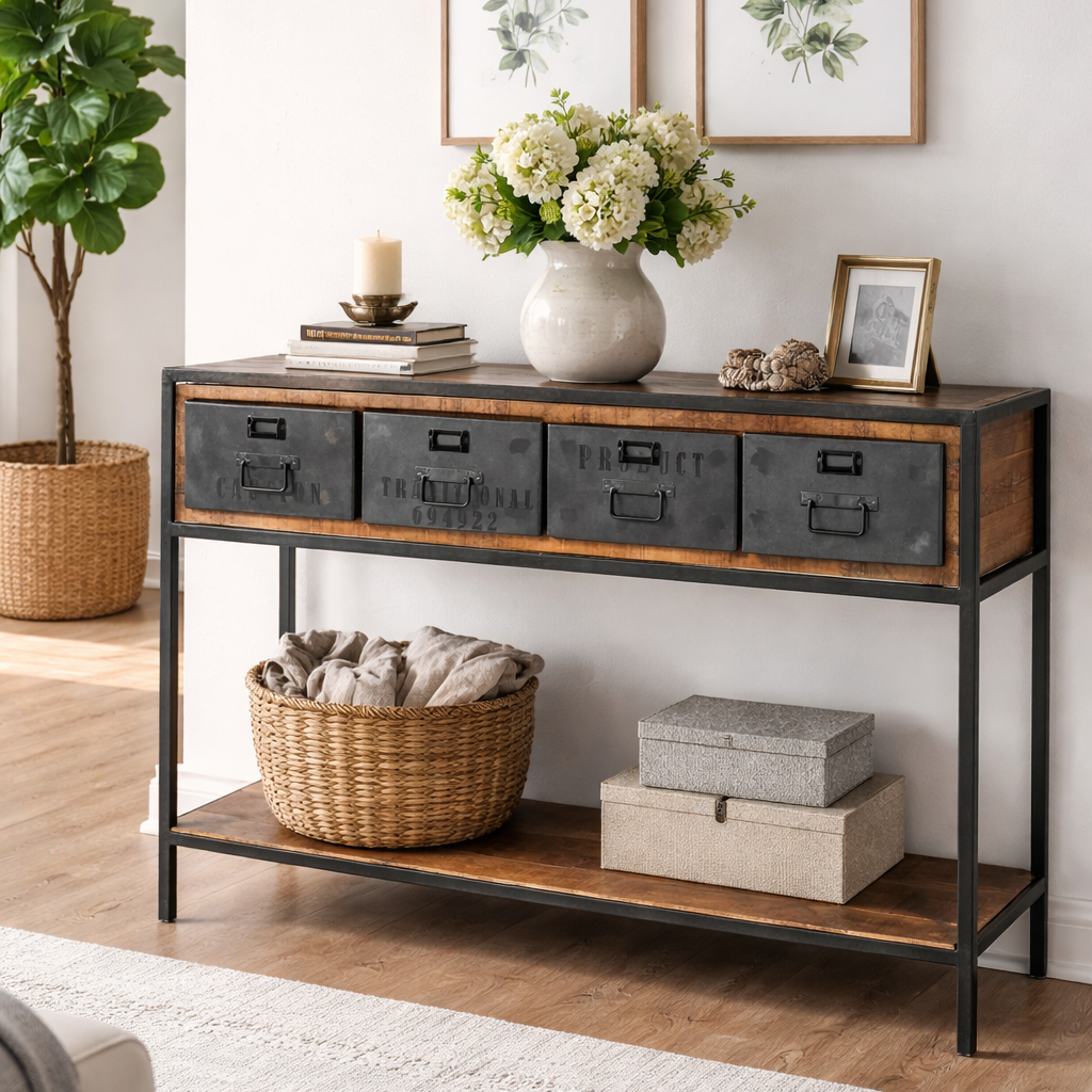 Consola vintage de acero y madera Maik