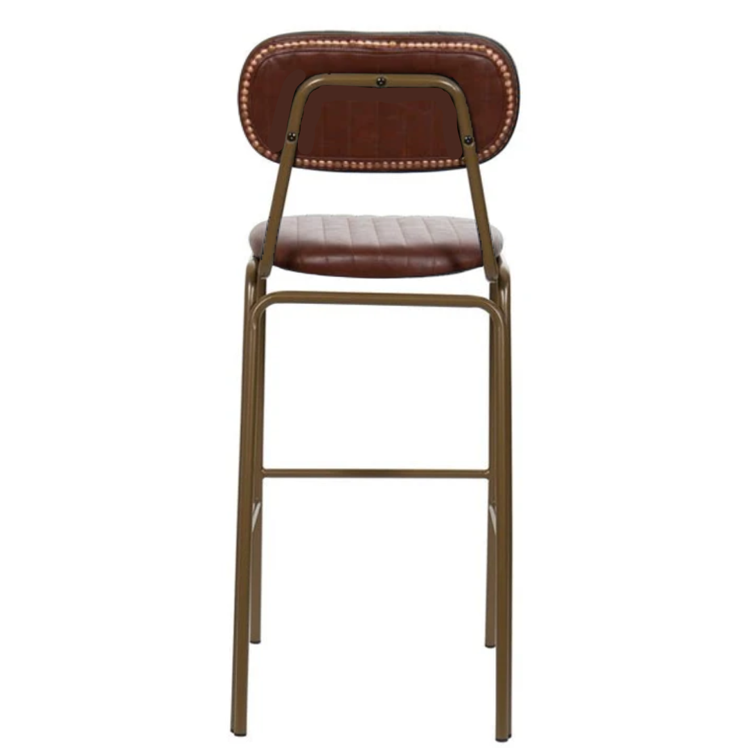 Taburete de bar vintage acero dorado y semi piel marrón Butan H75