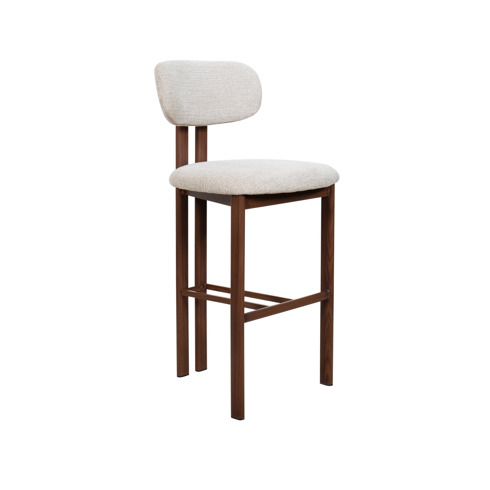 Taburete de bar acero nogal tapizado tejido Dorian 75