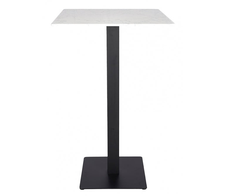 Table de bar en acier noir Table de bar haute Queen avec plateau en marbre carré 70x70