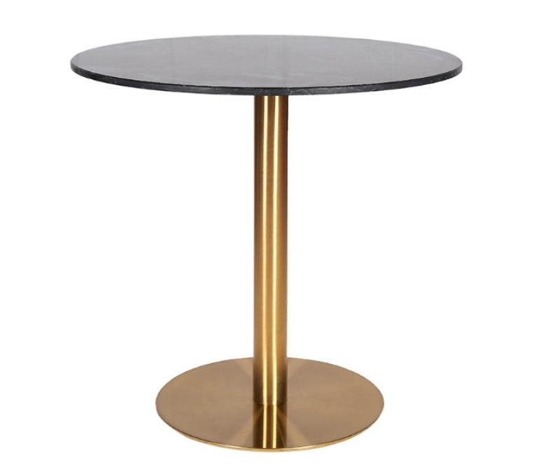 Mesa em barra de ouro com mesa redonda em mármore preto 120Ø