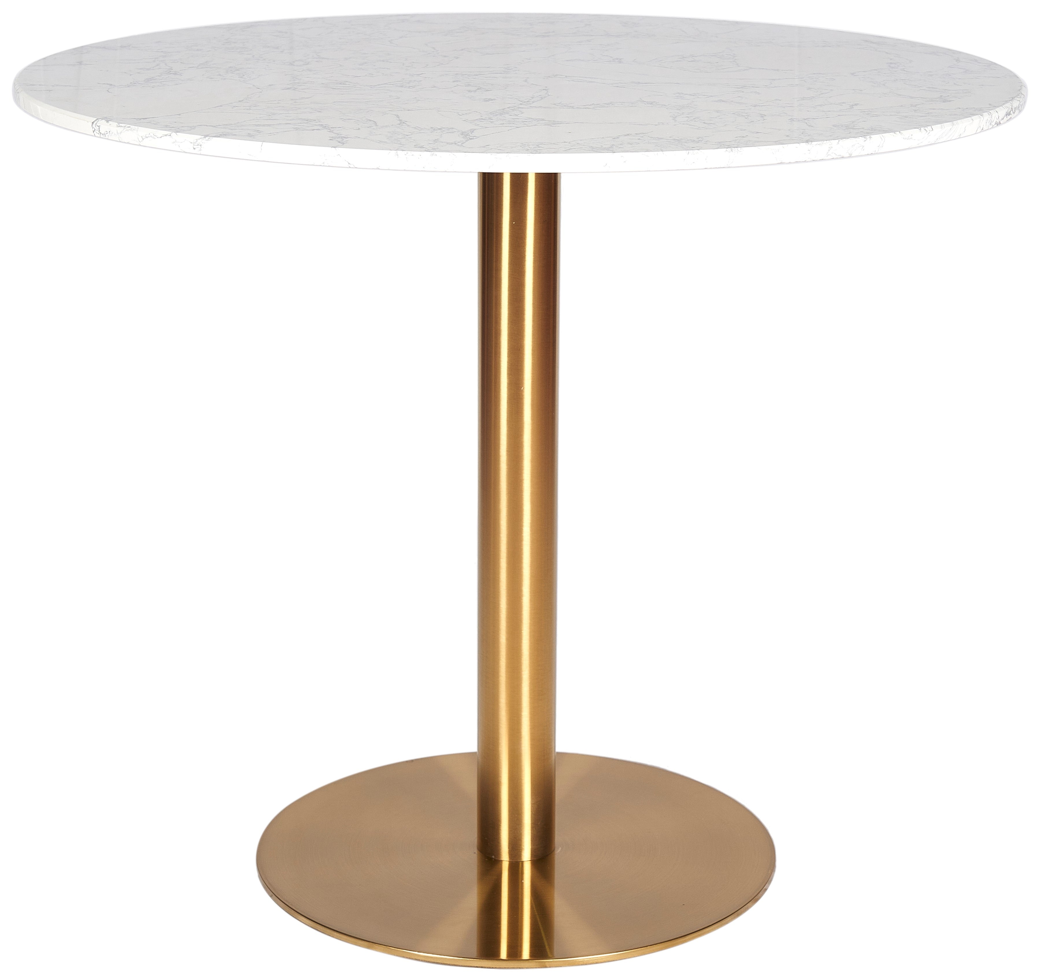 Mesa de barra base dourada com tampo redondo de mármore branco 120 Ø