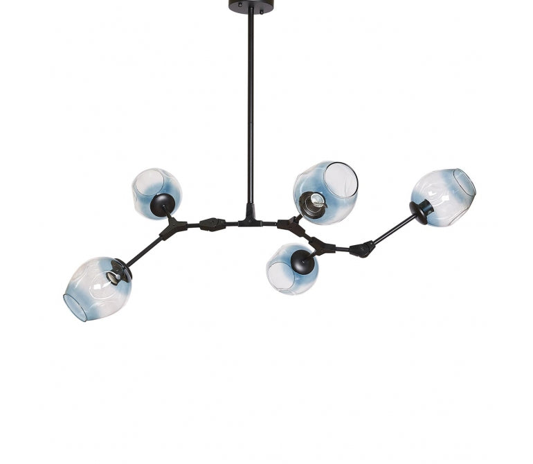 Kroonluchter Adel 5 zwart kristal blauwe hanglamp