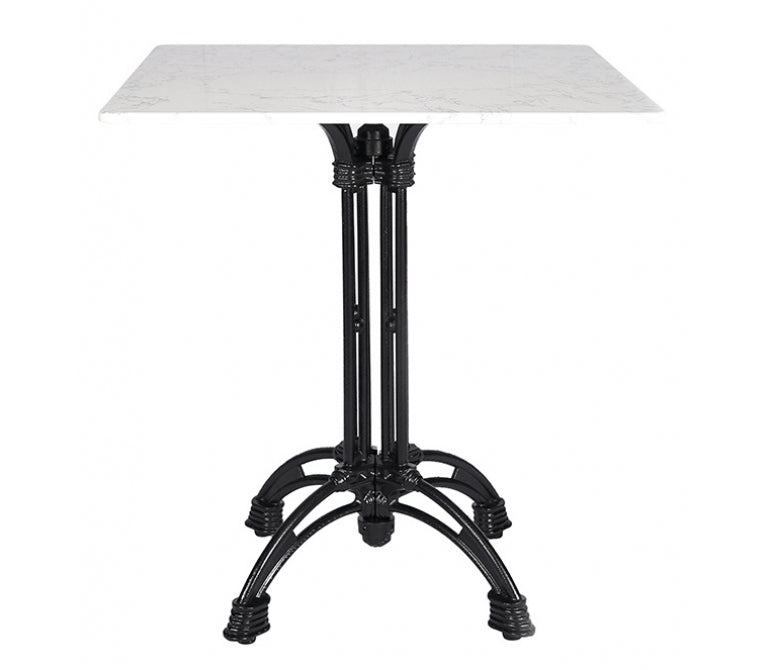 Table de bar en acier noir Lusara 4 plateau en marbre carré 80x80