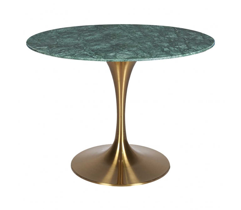 Mesa de jantar em aço inoxidável dourado e mármore verde 120cms