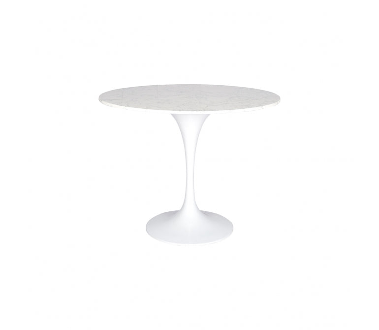 Table de salle à manger avec base blanche et marbre blanc