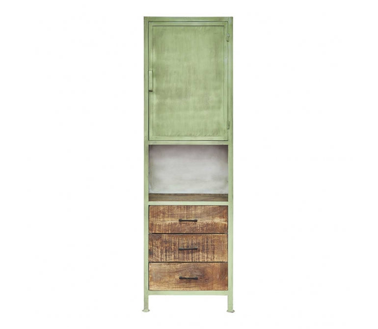 Vieille armoire en acier et bois avec porte et 3 tiroirs Prins