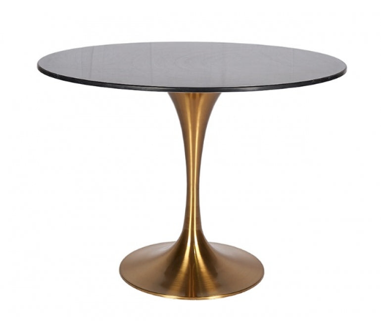 Mesa de jantar com base dourada e tampo em mármore preto