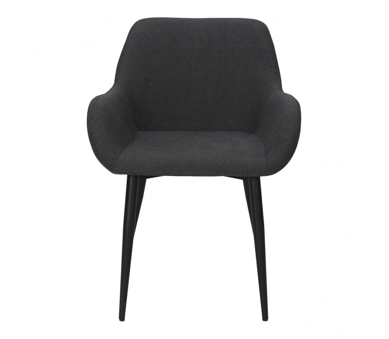 Cadeira de jantar Mika com apoios de braços em tecido cinza de aço preto