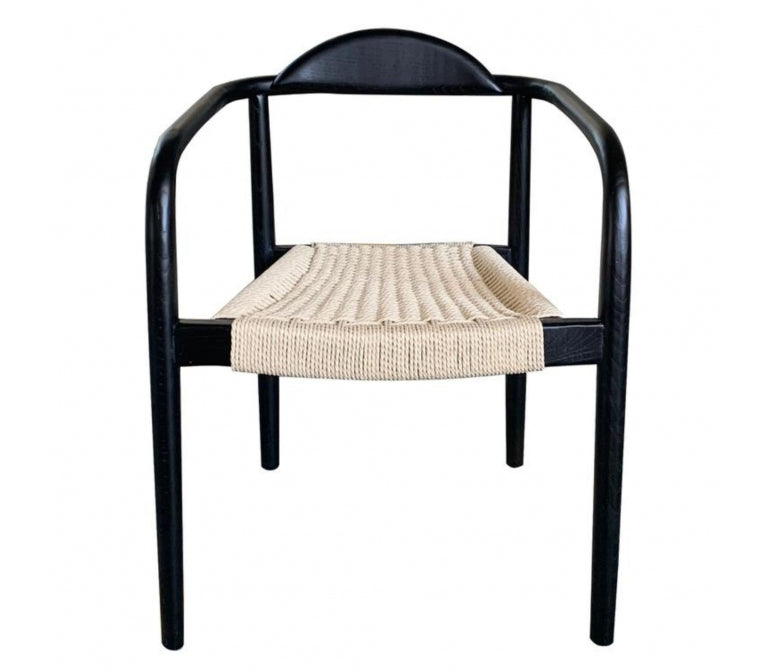 Cadeira de jantar em madeira preta e corda com apoios de braços Beca