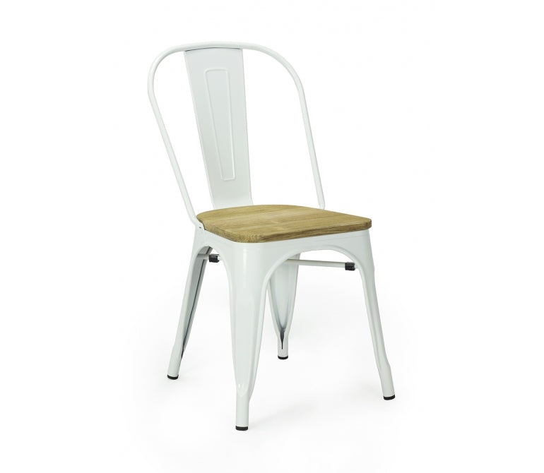 Cadeira de jantar de aço Branco madeira lustrosa