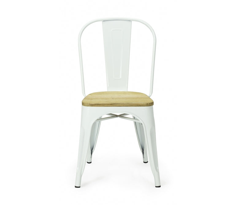 Cadeira de jantar de aço Branco madeira lustrosa
