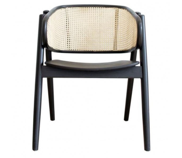 Cadeira de jantar Eider black com apoios de braços em madeira e rotim